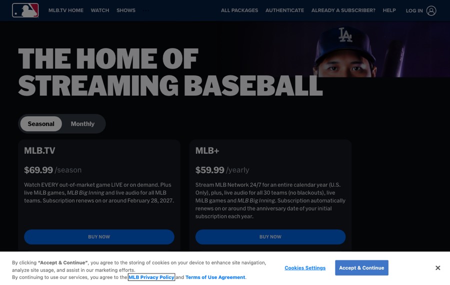 MLB.TVの公式サイト