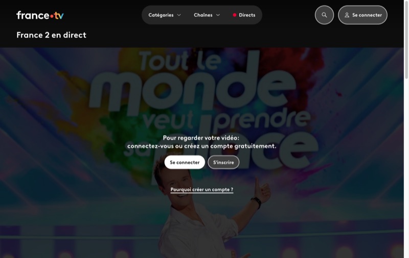 日本からFrance 2の生放送を開いたときに表示されるログインの案内