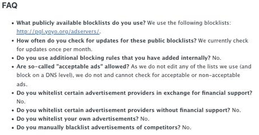 Private Internet Accessの公式サポート記事。使っている公開ブロックリストと、更新を確認する頻度が書かれている
